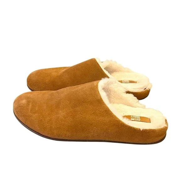 Fit Flop Chrissie Suede Shearling Slipper Chestnut US 7 EUR 38 Slip On Sandal - Picture 1 of 9